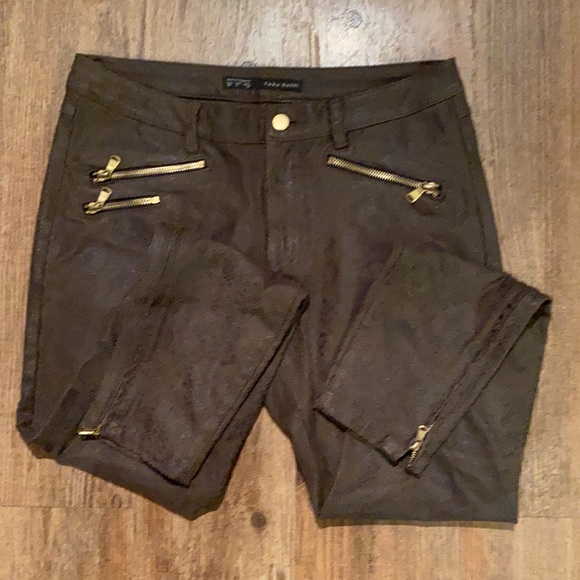 ZARA Python Snakeskin Suede Stretchy Skinny Jeans w/ ankle zips!!! Size 6 - Picture 2 of 16